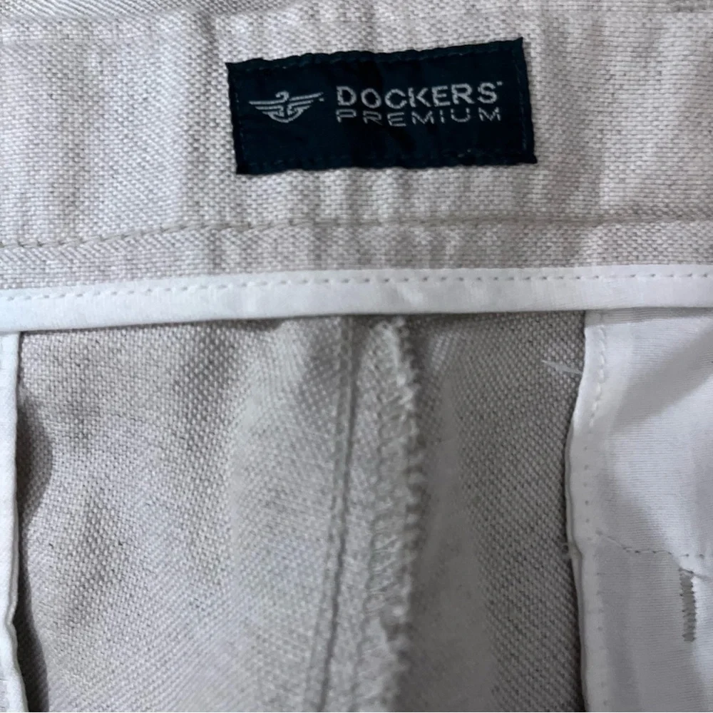 Dockers Beige Linen Cotton Blend Classic Pleated Preppy Casual Pants Size 34x32